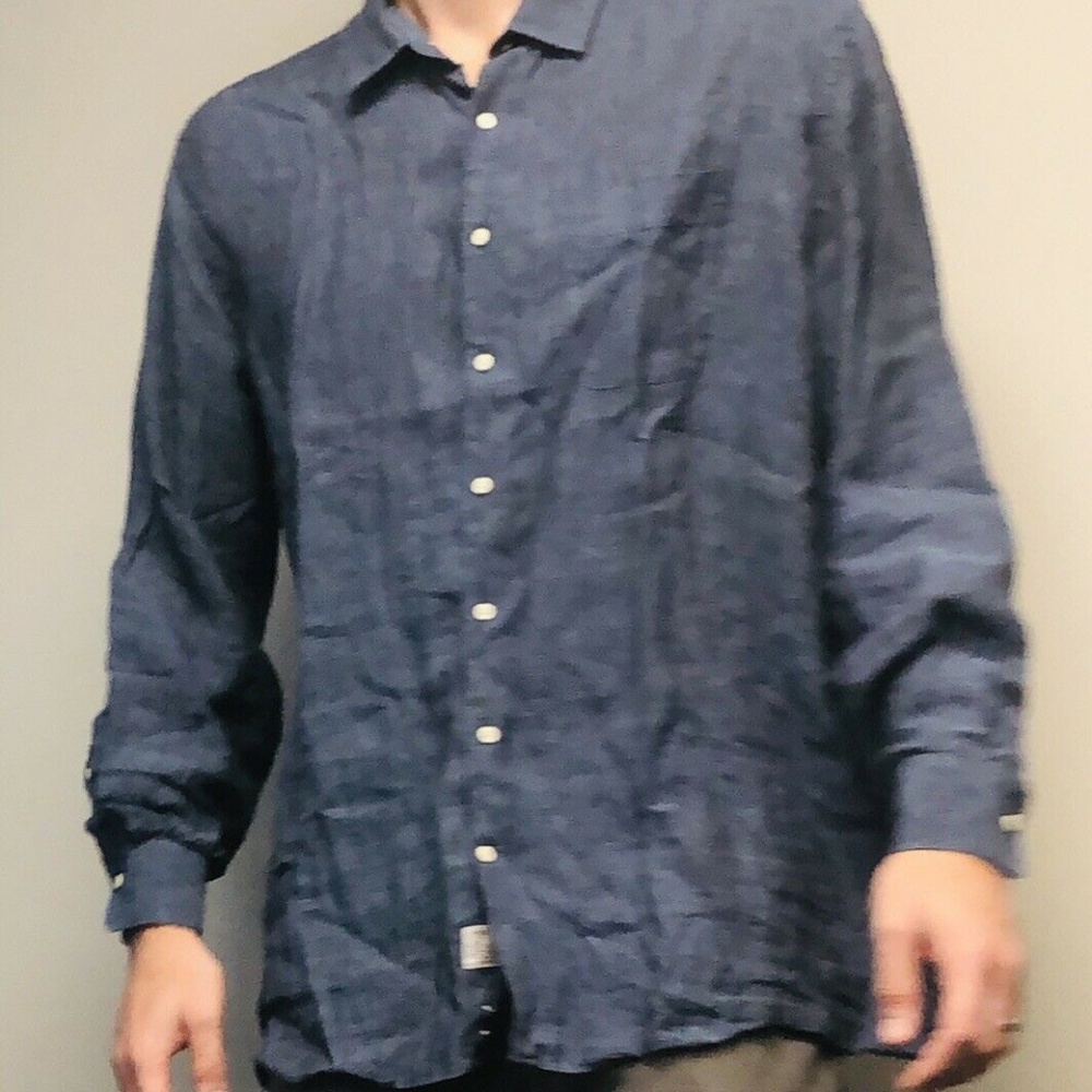 Blue Linen Lightweight Casual Button Down • XXL